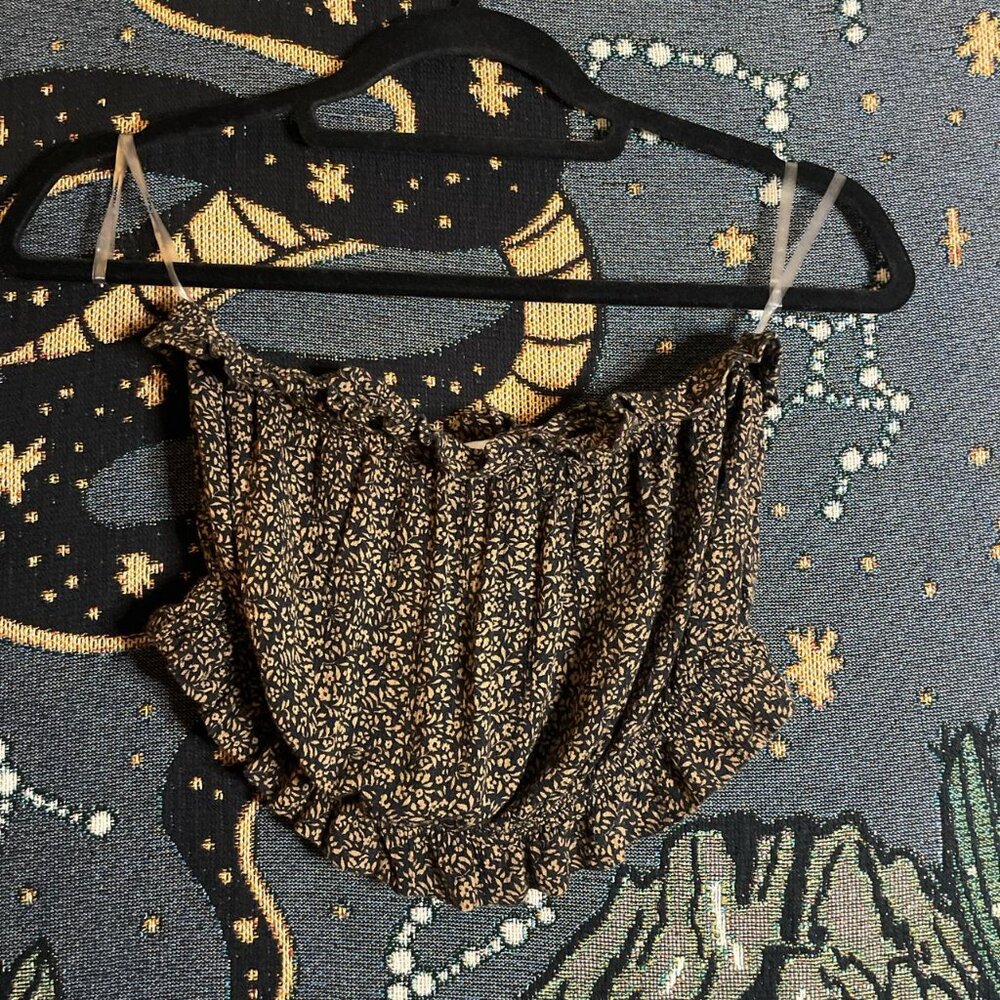 American Eagle Brown Floral Tube Top Ruffles M